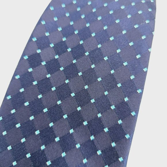 Michael Kors Tie Silk Navy Blue Aqua Diamond Print Classic Designer Gift Work - Picture 3 of 9